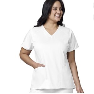 WonderWink PRO Women's Four Pocket V-Neck Scrub Top White Modern fit size XL